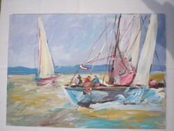 BALATON , VITORLÁS , YACHT . CSODÁLATOS , SZÉP FESTMÉNY .-- B József-nek tulajdonitva