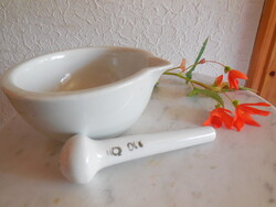Drasche , patikai , porcelán mozsár , új törővel  jelzett , 126 mm átmérő ,