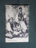 Képeslap,Albánia,Dibra,katona,harcos,fegyver,népviselet,népművészet 1917-