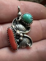 Vintage navajo ezüst medál korall türkíz