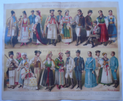 G2021.166 Magyar nemzeti viseletek I. -  1896, színes nyomat, Erdély,  Felvidék Temesi, Bánság