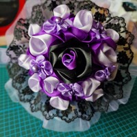 Wedding mcs49 - bridal bouquet of purple satin roses in gothic style