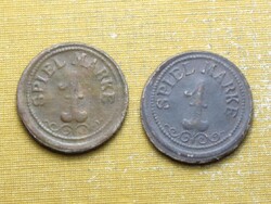 2db préselt papír játékpénz XIX század