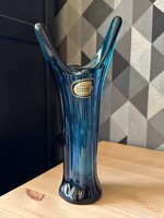 Lux glass Austria kék üveg váza
