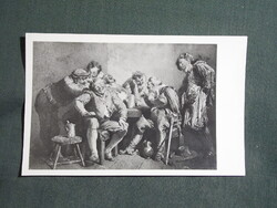 Képeslap,Földművesszövetkezet árubemutató,Zichy Mihály,Vidám cimborák festmény,1950-