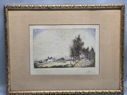 Rudnay Gyula : Bábonyi táj lovassal - színes rézkarc