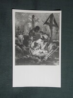 Képeslap,Földművesszövetkezet árubemutató,Zichy Mihály,Sírrablók festmény,1950-