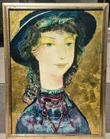Bordás Ferenc -Hattyú lány with gold background-