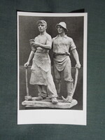 Képeslap,Földművesszövetkezet árubemutató,Márton László,Új alkotmány szobor,1950-