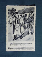 Képeslap,Dalos lap,Szegényember dala, grafikai rajzos,népviselet, csendőr,rendőr,1940-