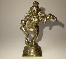 Régi vintage antik indiai réz fém kézzel készített jelzett táncoló Krisna figurális szobor figura