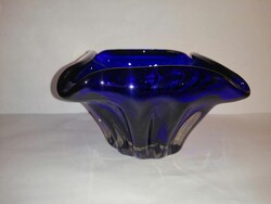 Vintage Muranoi vastag, kétrétegű fújt, kék üveg hamutál, hamutartó (b)