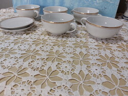 Hollóházi jelzett  leveses csésze, arany szegélyes porcelán kétfüles csésze