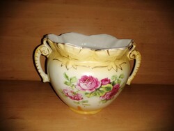 Austria porcelán rózsa mintás füles kaspó (sz)