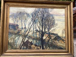 Udvary Pál "Béletelep annó" című nagy méretű olaj vászon képcsarnokos festménye! Egy kis nosztalgia!