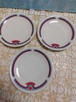 Retro Alföldi Bella porcelán kék piros menza mintás süteményes tányér, 3db