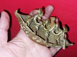 Hollóházi Brass Boat with People
