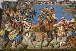 Lovas vadász jelenetet ábrázoló goblein, falikárpit, faliszőnyeg A364