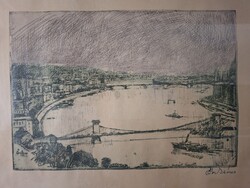 Ősz Dénes (1915-1980) :  "Budapest a Gellért hegyről" 1961