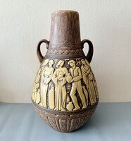 1960-as évekbeli Scheurich Keramik „Piaci élet” jelenetes padlóváza