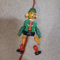 Karácsonyfadísz- fa marionett bábu, kézzel festett- jelzett vintage