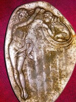 Antik női aktokat jelenetet ábrázoló aluminium tálka, névjegytartó, szappantartó 16x10 cm Kinek mire