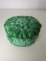 Curt Schlevogt (1869-1959) malahit zöld üveg bonbonier - cseh üveg