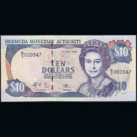 Bermudák 10 Dollars 1999 P-42d alacsony sorszám QE II UNC