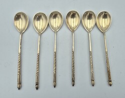 Antik orosz (1895), aranyozott ezüst teáskanál, 6 db