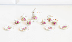 Vintage babaházi porcelán teáskészlet / kávés szett sütis tányérokkal, bababútor kiegészítők, konyha