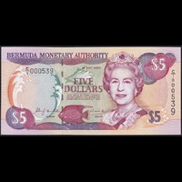 Bermudák 5 Dollars 2000 P-51a alacsony sorszám QE II UNC