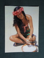 Képeslap,Tahiti sziget,Francia Polinézia,benszülött zenész,táncos látkép,részlet,1980-