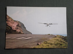 Képeslap,Amerika,Saba airport,sziget,Karib tenger,Holland Antillák,repülőgép,repülőtér,1980-