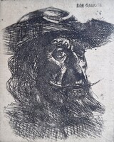 Don Quijote - jelzett rézkarc - irodalmi illusztráció, portré - Cervantes regényhőse