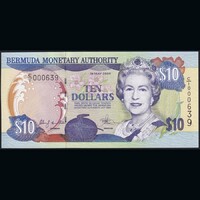 Bermudák 10 Dollars 2000 P-52a alacsony sorszám emlékbankjegy QE II UNC