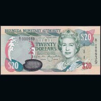 Bermudák 20 Dollars 2000 P-53a alacsony sorszám QE II UNC