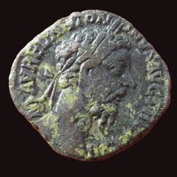 Római MARCUS AURELIUS SESTERTIUS Felicitas Caduceussal és lándzsával, 24,8 gr, Malachit patina