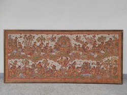 Antik hindu indonéz Jáva Bali festett batik sok alakos kép keretben Ramayana eposz Szita királyné