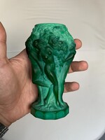 Gyönyörű art deco Curt Schlevogt malachit zöld üveg váza