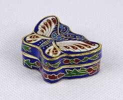 1X320 Régi kisméretű pillangó alakú keleti tűzzománc rekeszzománc dobozka