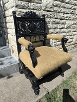 Antik dúsan faragott Neoreneszànsz fotel àttört faragàsok oroszlán fejes. Videó !.