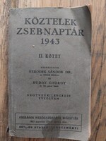 Köztelek zsebnaptár 1943 II. kötet, régi könyv, papírrégiség