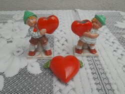 Meseszép antik porcelán páros szívecskés szett figura