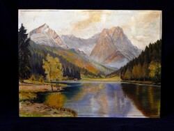 Alpesi táj,  ismeretlen festő  60x80 cm-es kiváló olaj festménye, keret nélkül (!)