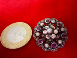 Antik ötvösékszer ezüst bross. Zománccal almadinnal és barokkgyönggyel díszítve!