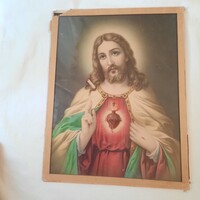 Antik "Jézus szentséges szíve" nyomat üveglap alatt  / falra akasztható/