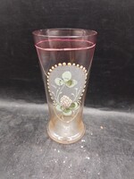 FÚJT HUTAÜVEG ZOMÁNCFESTETT ANTIK EMLÉK POHÁR, 15 cm-es.3958b
