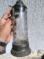 Antik ónfedeles sziszolt üveg korsó ,kupa sörös krigli gyüjtemény dekoráció célra is, film színház