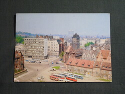 Képeslap,Lengyelország,Gdansk,Lenigrád tér,utca,autóbusz,városi látkép,részlet,1974-