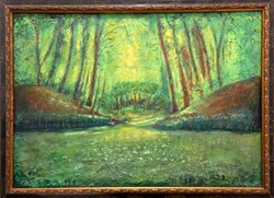 Két összeillő alkotás. Erdei ihletésű. 70x50-35x20 cm. Károlyfi Zsófia Prima díjas művész alkotása.